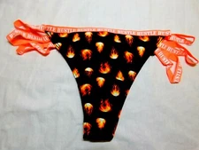 Rue 21 Women's Thong Panties MEDIUM W Strappy Sides Flames Hustle Orange Black