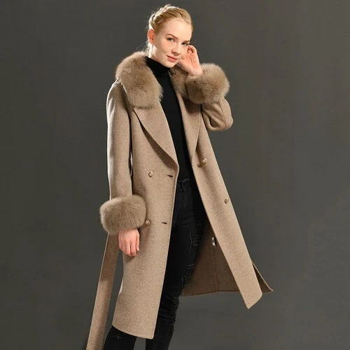 Women's wool coat store with fur
