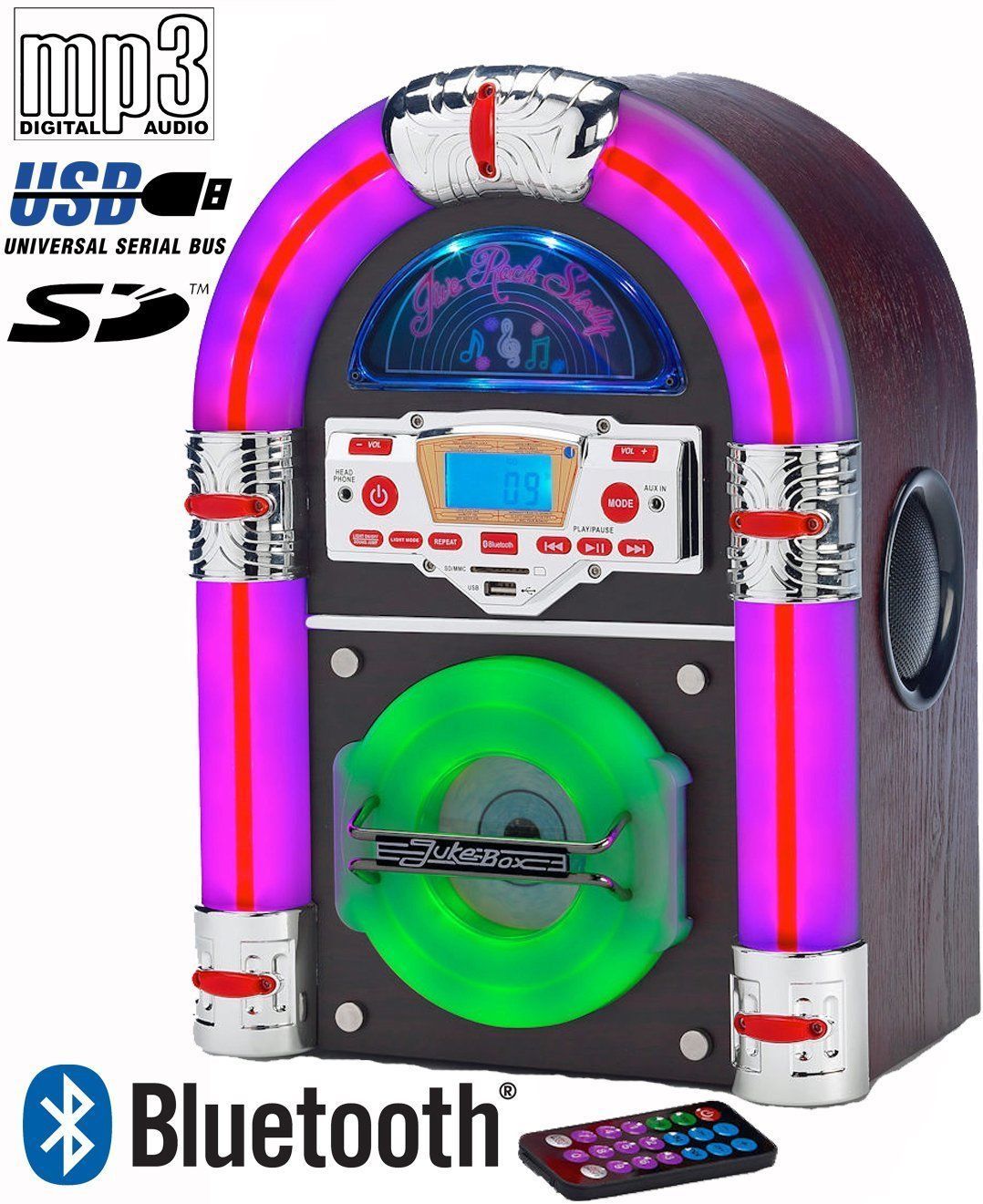Jukebox Tabletop CD Bluetooth Jive Rock 60 USB Rock Mini LED Sixty