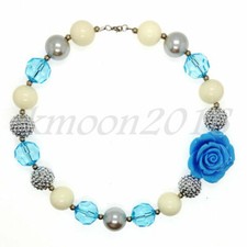Fashion Women Blue Flower Chunky Beads Bubblegum Kids Chunky Gumball Necklace
