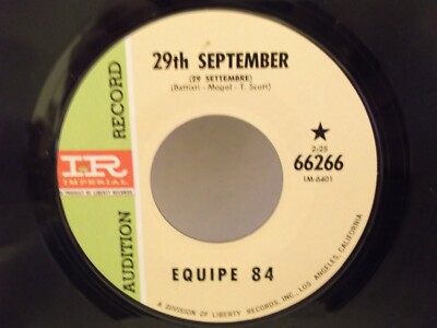Equipe 84,Liberty 66266,''29th  September'',US,7'' 45, PROMO, 1967 psych rarity,M