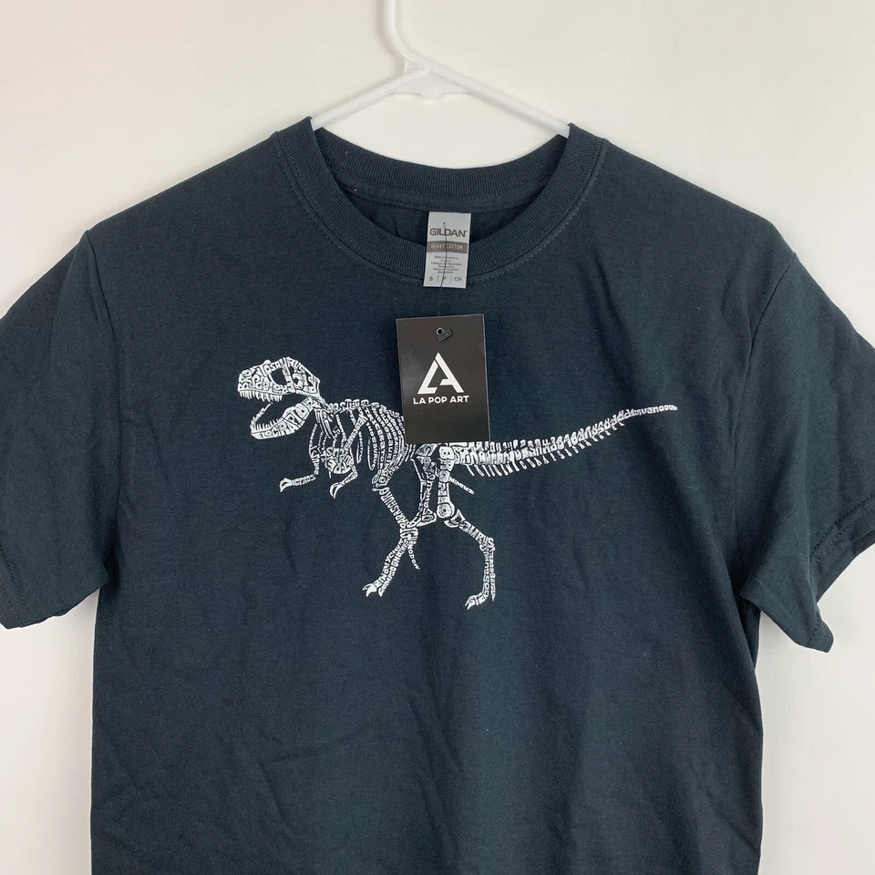 Los Angeles Pop Art Word Art T-Shirt Mens Small Dinosaur T-Rex Skeleton Black - Image 4 of 4