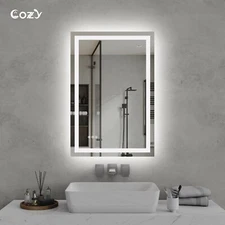 24x36'' LED Bathroom Mirror Wall Vanity Mirror Dimmable Anti-fog Tempered Glass