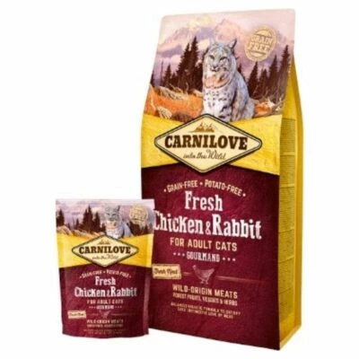 Carnilove Chicken & Rabbit Dry Cat Food Fresh Meat 80/20 Grain-Free 3 Variations