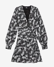Image of The Kooples Silk Wrap Black & White Mini Dress Size 3 (UK 10) Bought in 2024!
