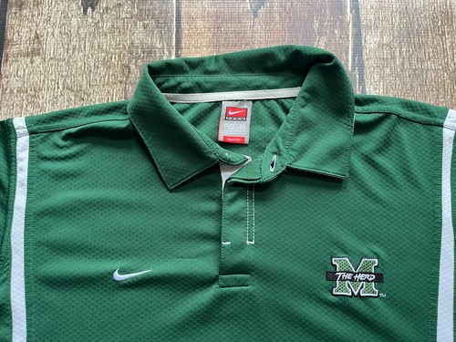 VINTAGE NIKE TEAM FIT DRY MARSHALL THUNDERING HERD POLO GREEN MENS LARGE GREAT - Picture 2 of 12