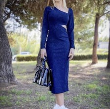 ZARA NWT WOMAN CUT OUT JACQUARD DRESS Blue | 5039/515 S
