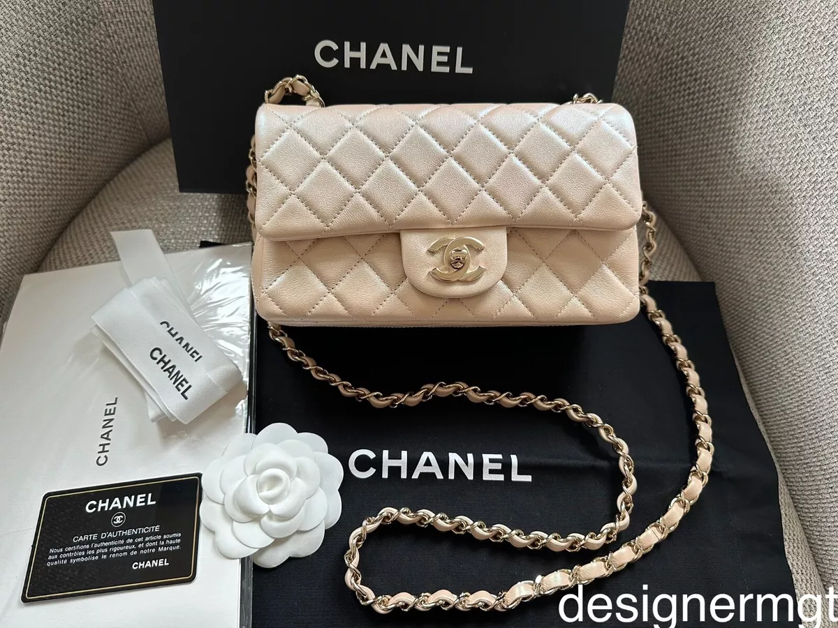 Chanel mini rectangular beige lambskin gold hw