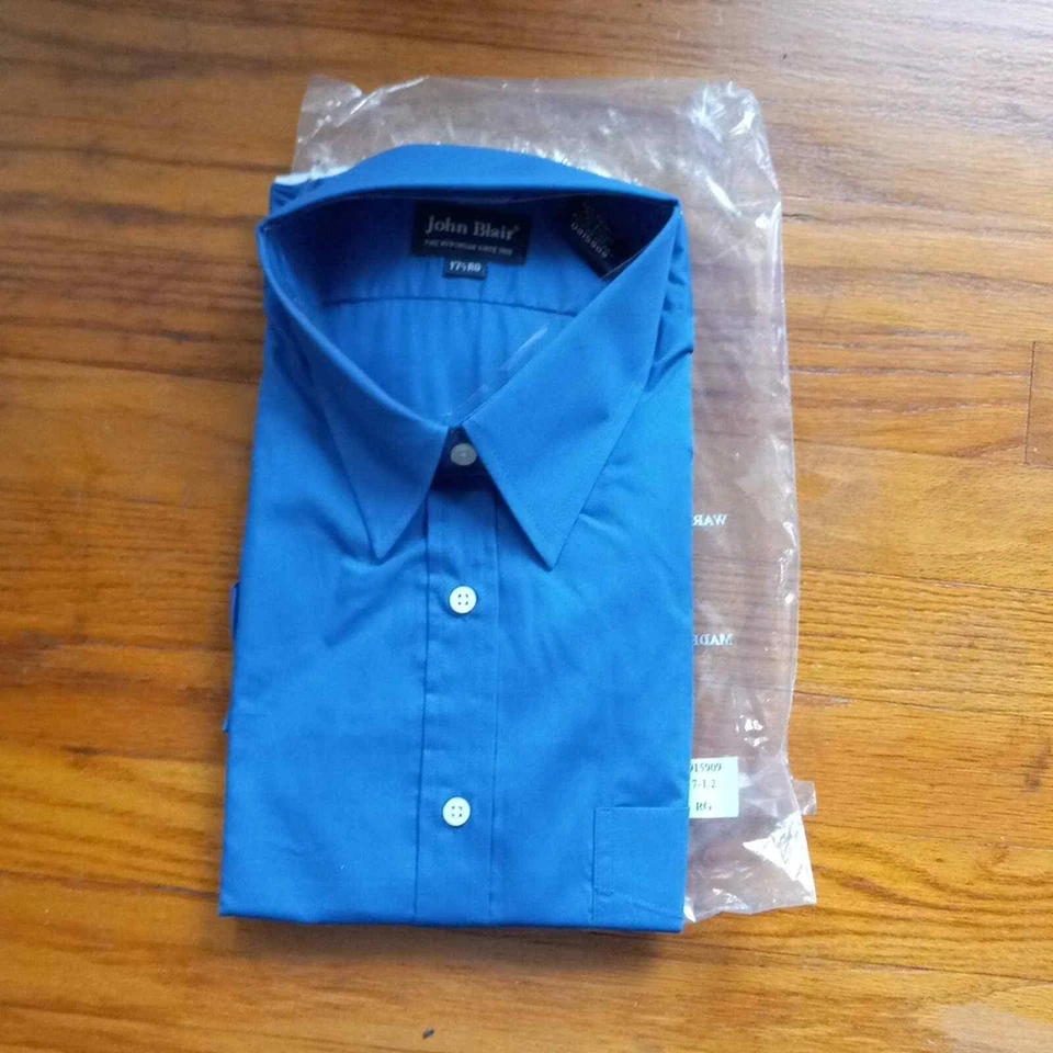 Camisa John Blair Hombre 17.5 Azul Vestido Clásico Botones Nueva Foto 4 de 4