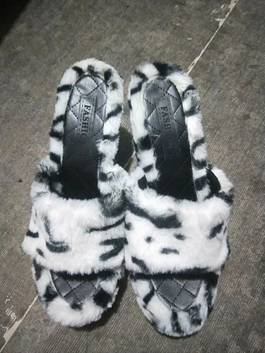 Womens Summer Fluffy Slide Slippers Faux Fur Wedge Platform Beach Shoes Sandals - Picture 9 of 28