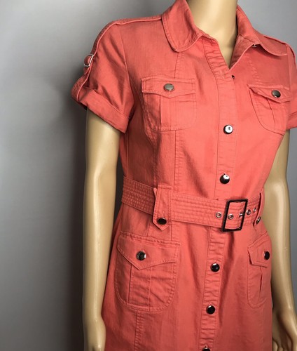 Dressbarn Coral Belted Short Sleeves Shirtdress Botton Down 4 Pockets Size 4 - Picture 4 of 11