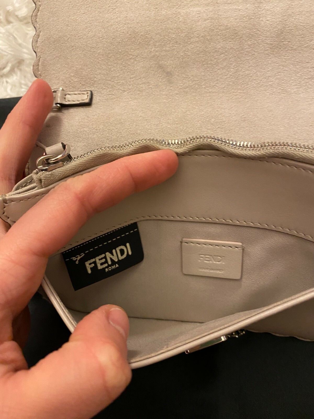 FENDI Authentic Crossbody Wallet on Chain Bag. Beige. Gem