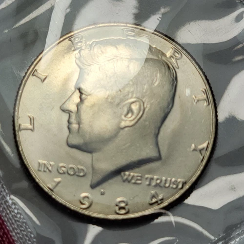 1984 D US 50 Cent Kennedy Half Dollar Coin UNC in Cello from Set
