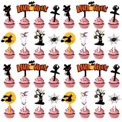 28 Teile Halloween Cupcake Tortenaufleger Deko Set Katze Hexe Spinne Geist Party