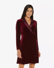 NEW ADRIANNA PAPELL $149 BURGUNDY SATIN TRIM VELVET TUXEDO DRESS SZ 4