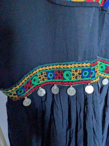 Afghan dress Long Black Embroidery Hand Made Dance Original ethnic coins Maxi - Picture 14 of 24