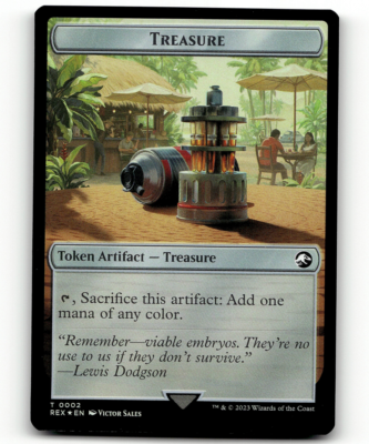 FOIL - MTG Treasure (0002) Dinosaur (0001) Double-Sided Token