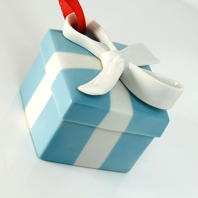 Tiffany Blue Gift Box Trinket Christmas Holiday Ornament Bone