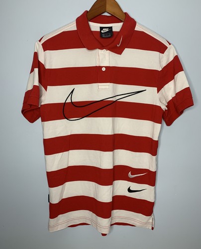 Nike Swoosh Polo Mens Sz S Red Striped 