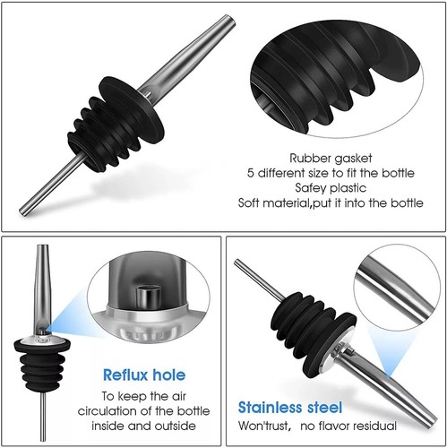 2-10x Speed Pourer Spirit Free Flow Wine Bottle Pour Spout Bar Stainless Steel - Picture 17 of 29