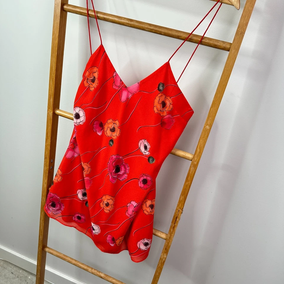 Camilla and Marc Mona Mini Dress Womens 10 Red Poppy Print Sleeveless V-Neck — 第 3/4 张图片