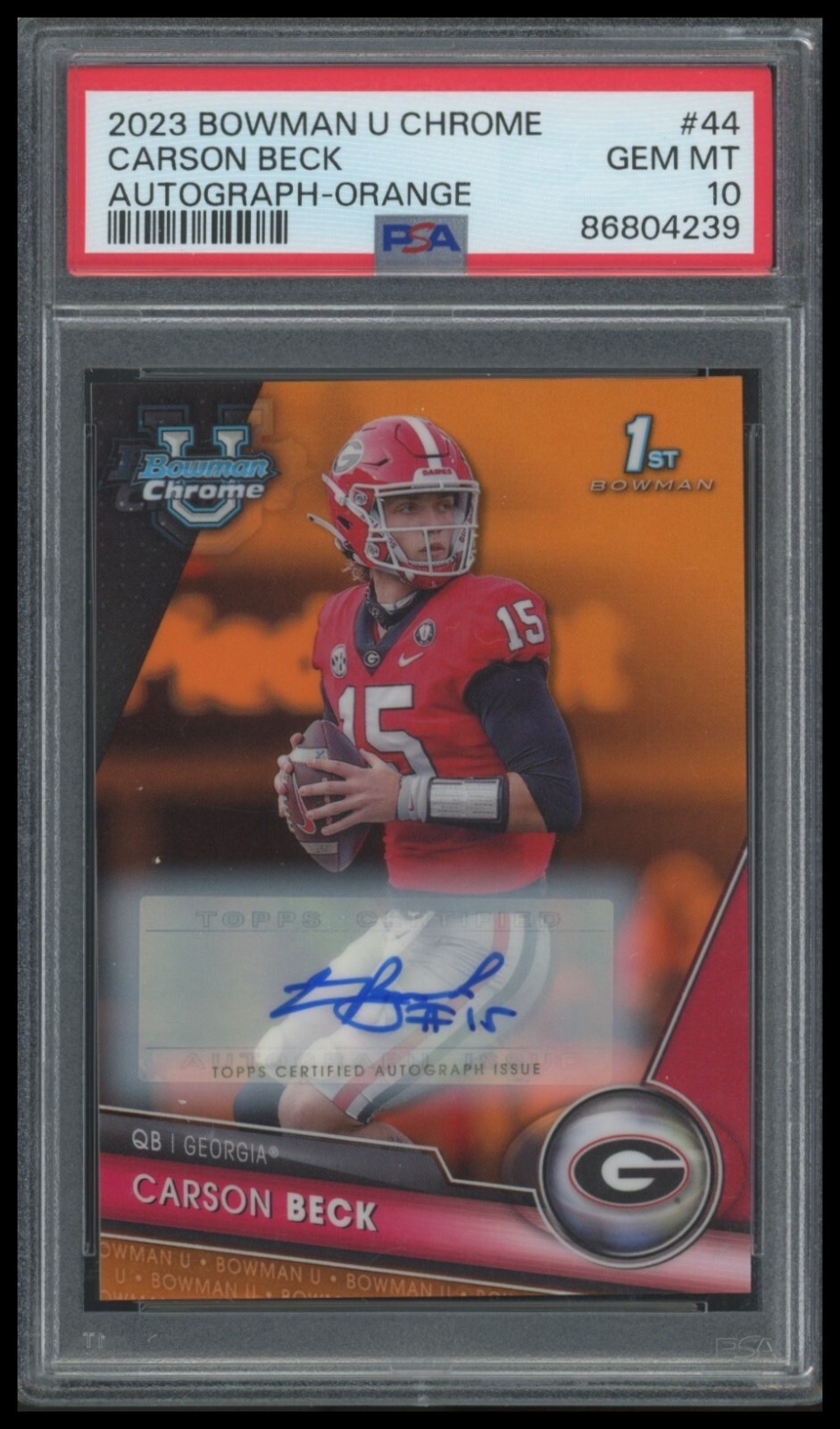 Carson Beck Georgia Bulldogs 2023 Bowman Chrome U Orange Auto PSA 10! POP 5!! /25 
