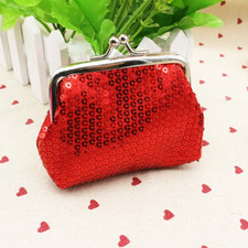 Red Sequins Decor Lock Coin Change Purse - New