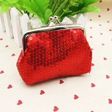 Red Sequins Decor Lock Coin Change Purse - New