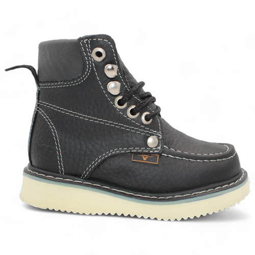 KIDS MOC TOE WORK STYLE SHOE BOOT GENUINE LEATHER - Picture 5 of 23