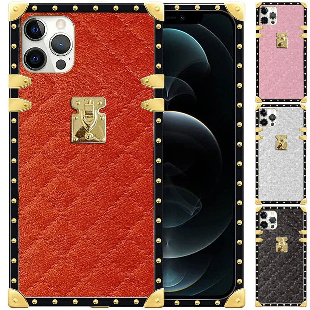 Diamonds Leather Square Trunk Box Phone Case Cover For iPhone 11