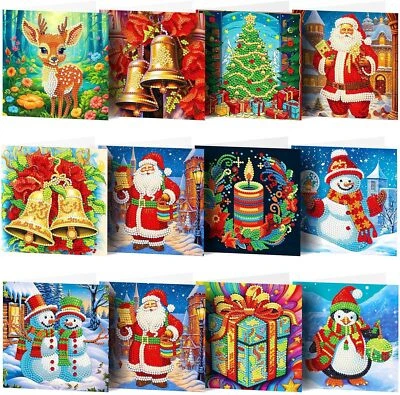 12pcs DIY Diamond Painting Christmas Greeting Cards Art Craft Paint Kits Gift UK