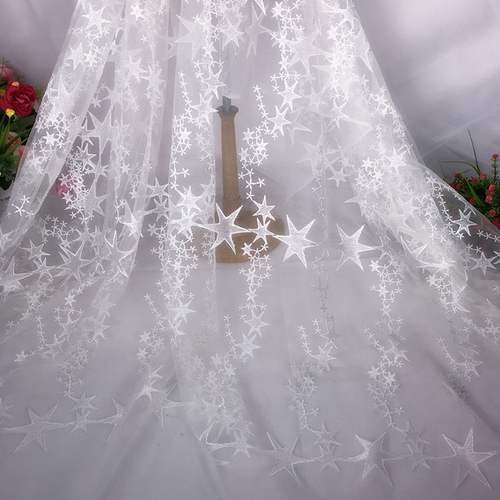 Lace Mesh Fabric Star Embroidery Tulle Skirt Wedding Dress Material By Metre - Picture 3 of 16