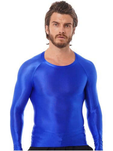 Camisas básicas de compresión brillantes para hombre manga larga natación entrenamiento gimnasio - Imagen 13 de 64