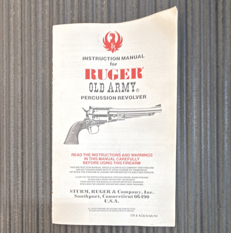Ruger Old Army Handgun Instruction Manual English 1983 MPN CB & KCB/9-83/R3