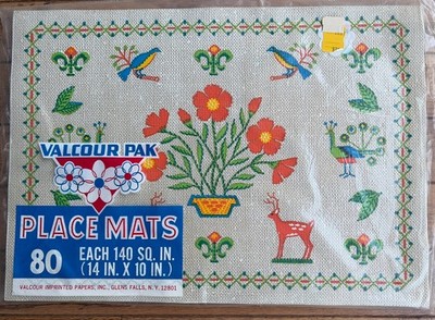 Vintage Paper Placemats Orange Flower Folk 14 X 10  Valcour 60 PCs Wildlife MCM