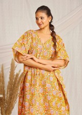 Indian Cotton Boho Kaftan – Flowy Beach Dress Cover Up Printed Maxi Kaftan