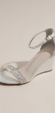 Pave Crystal Embellished Silver Metallic Wedges