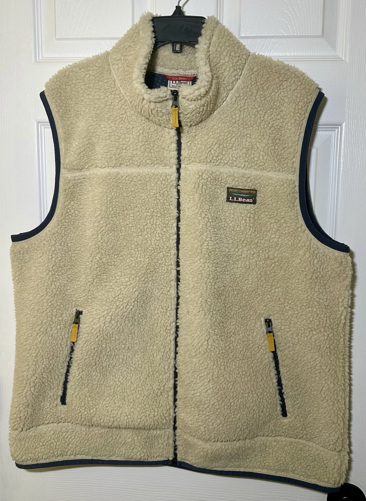 L.L. BEAN MENS MOUNTAIN PILE SHERPA FLEECE VEST XL CREAM IVORY CAMPING HIKING