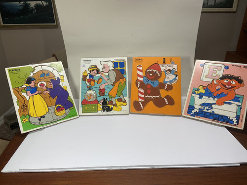 Playskool Snow White Pinocchio Ernie Gingerbread Man Wooden Puzzles Vintage