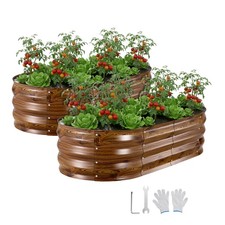VEVOR 2 Pcs Galvanized Raised Garden Beds 4x2x1 ft Oval Planter Box Deep Wood