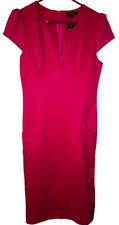 ABody Size L Pink Bodycon Short Sleeve Dress Back Zipper NWT V neck pockets cap