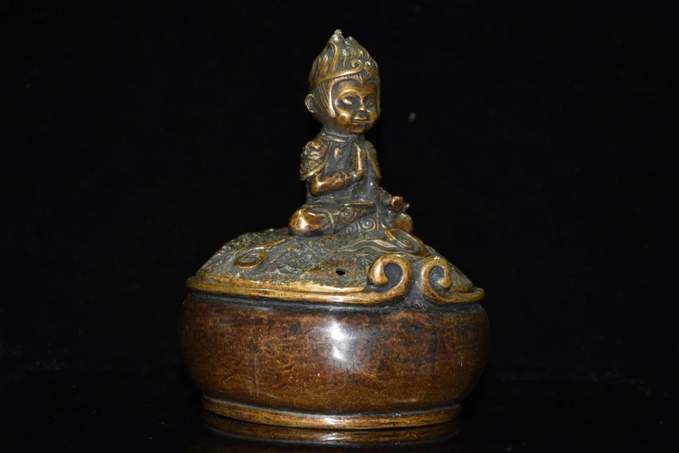 Quemador de incienso Sun Wukong antiguo de bronce marcado de 7,5" China envío gratuito Foto 4 de 4