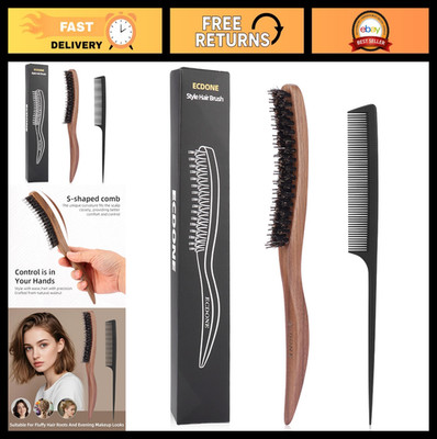 Slick Back Brush & Hair Styling Comb Volumizing Teasing Brush - Natural Boar