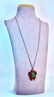 Necklace Turtle Pendant Green Stone Look Cabochon Carved Turtle Silver Tone