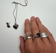 Sterling Silver & Black Onyx Heart Jewellery Set
