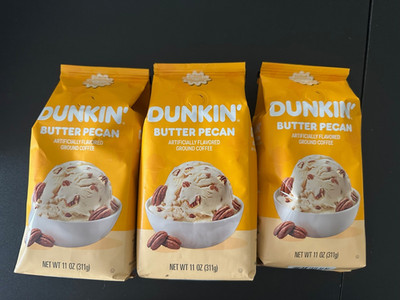New 3 Bags Dunkin  Donuts BUTTER PECAN Ground COFFEE Exp 11/ 2026