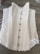 Szivyshi Womens White Jacquard Lace-Up Corset Top XS With Ruffled Trim Bridal