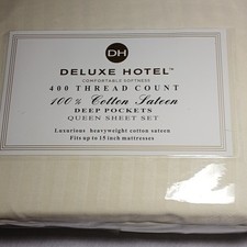 Deluxe Hotel Queen Sheet Set 100 Cotton Sateen 400TC Deep Pockets Beige