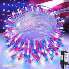 4th of July Red White and Blue Lights, Connectable 200 LED 66FT String Lights Pl