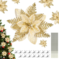 15 StüCk Gold Glitzer Weihnachtsstern Blumen KüNstliche Weihnachten Blumen Ornam